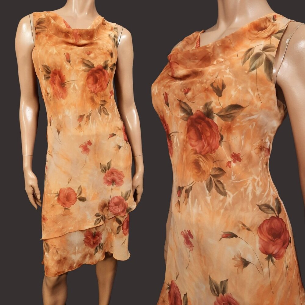 Vintage 90s Y2K Sleeveless Dress Earthy Floral Rose Print Fairy Grunge Size S
